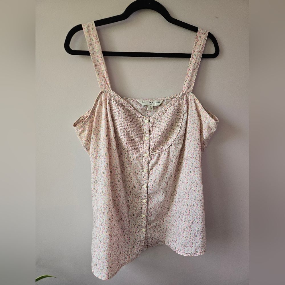 Tommy Hilfiger Floral Pintuck Button-Front Cami Tank - Size 18